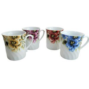 Sorelle Floral Coffee Mug Tea Cup Floral Fine Porcelain Set of 4 China PD001